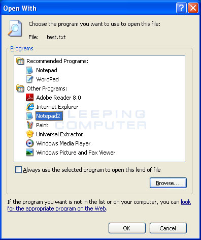 how to change file associations found in windows xp