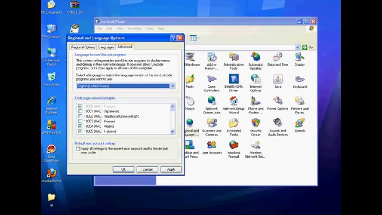 Windows xp에서 작동하는 시스템 언어를 변경하는 방법