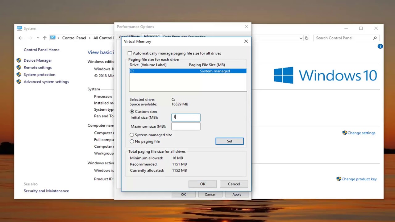 how to be change virtual memory in windows