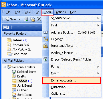 how to configure email id in outlook 2003