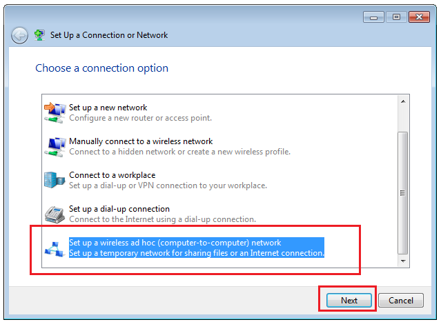 how to create ad hoc network in windows 7
