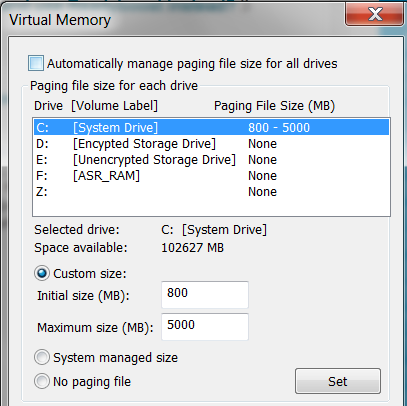 how to Allow the paging files in windows 7