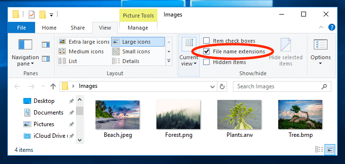 como demonstrar a extensão de arquivo no Windows Explorer