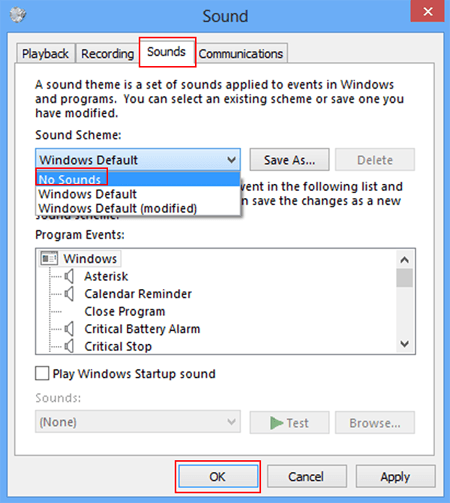 how to enable shutdown sound in windows 8