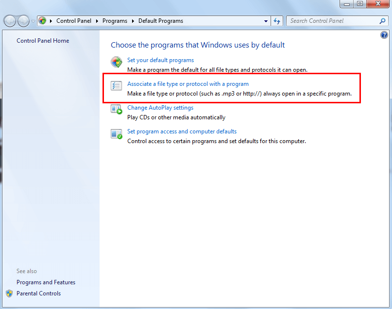 how to reset programs to default in windows 7