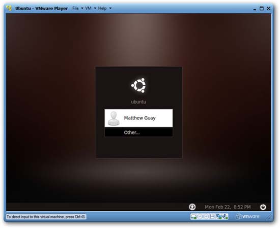 как запустить ubuntu, расположенную в Windows Vista, с помощью vmware player