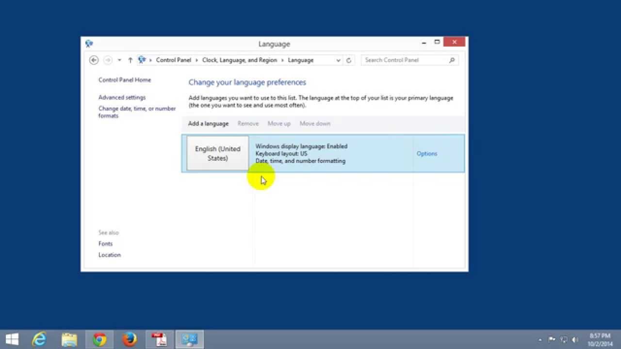 how to show the language bar in windows 8