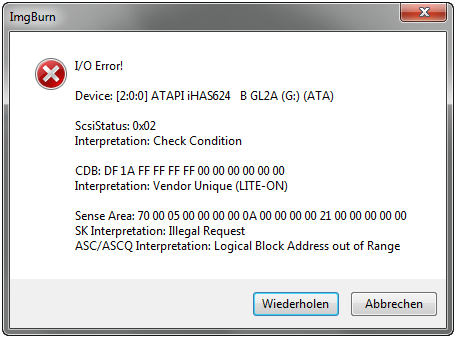io error logical block address done of range