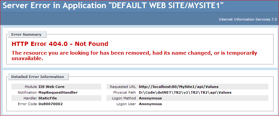 iis 7 404 directory virtuale di errore