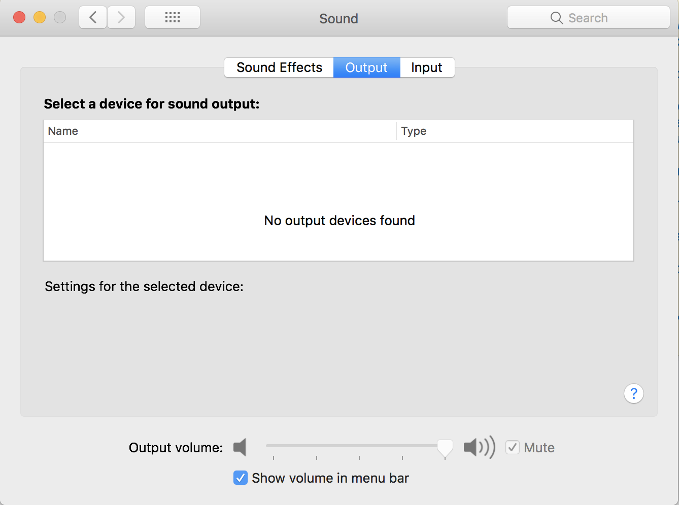 mac completement audio output device
