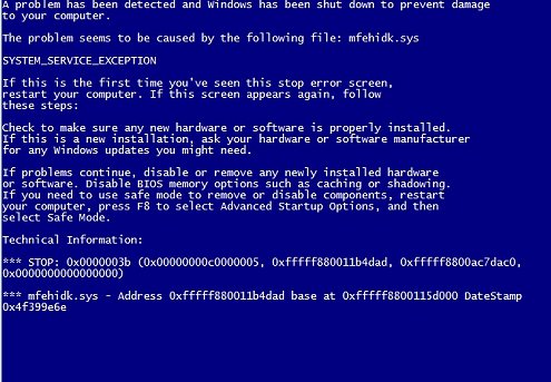 mfehidk.sys niebieski ekran systemu Windows 7