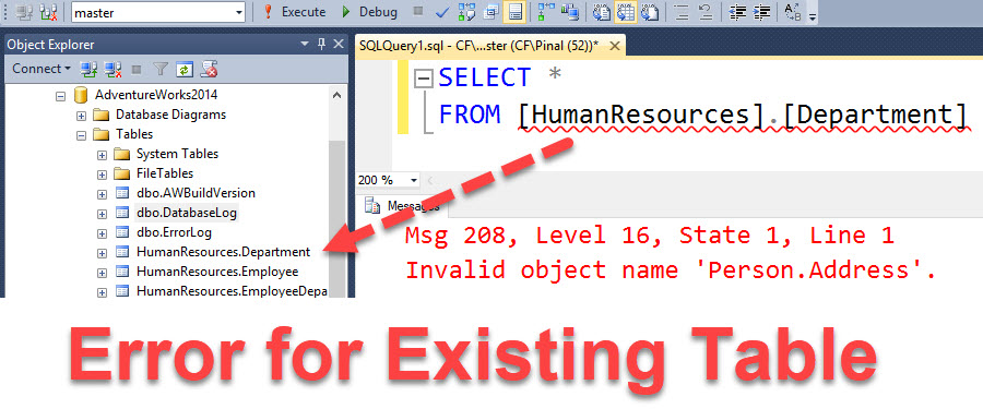 MS SQL ошибка 208