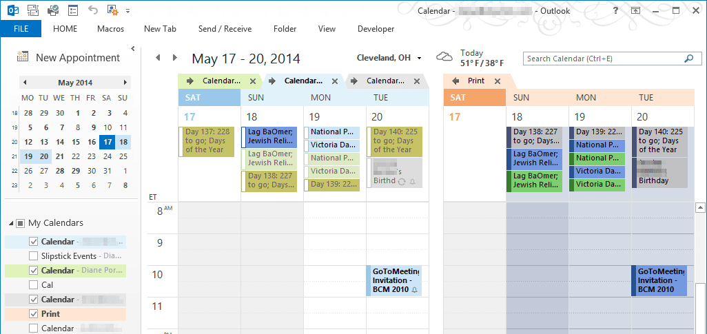 várias entradas de calendário no Outlook