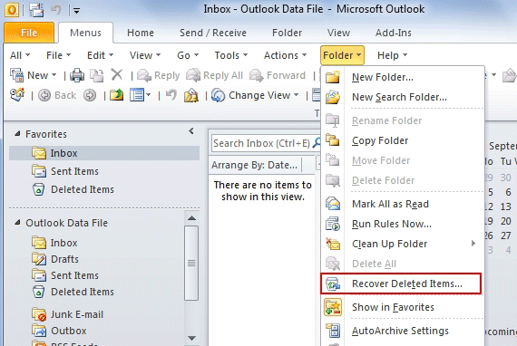 no hay carpeta de elementos eliminados en Outlook 2007