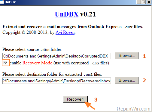 opening of age .dbx file in outlook