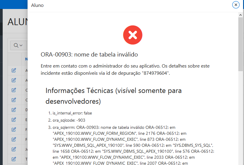 Błąd Oracle ora-00903 nieprawidłowa nazwa tabeli