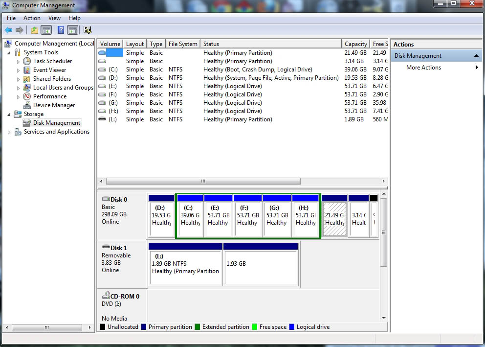 partitioneren van een verwisselbare schijf in Windows Vista 7