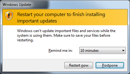 evitar que o Windows 7 reinicie o Windows Update