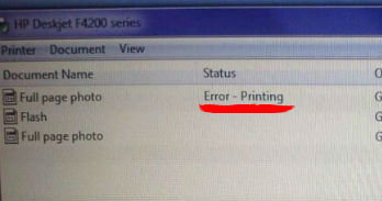 printer status error printing xp