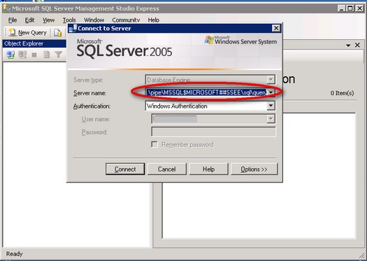 reinstalar o servidor de banco de dados interno do Windows 2003