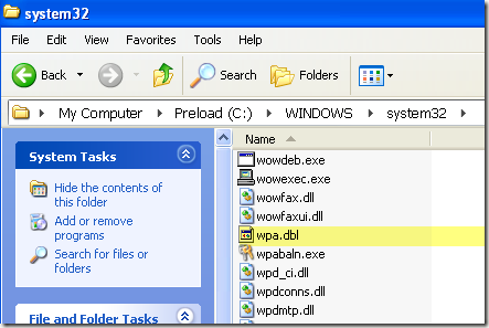 ponowna instalacja systemu Windows XP wpa.bak