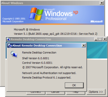 länk till fjärrskrivbord för Windows XP Service Pack 3