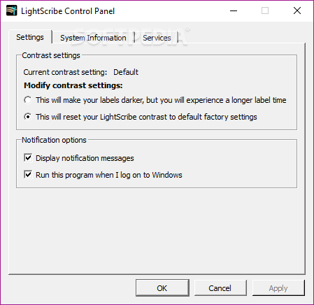 remove lightscribe control panel
