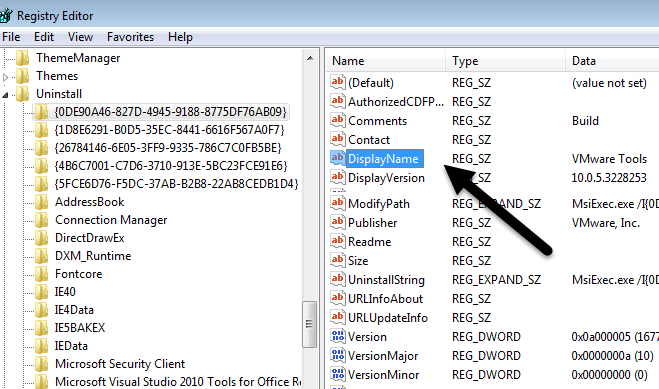 removing software package from registry from windows 7