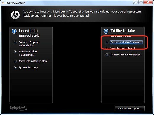 reset recovery disk creator hp