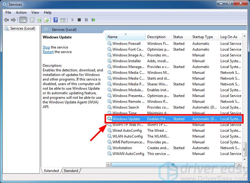 reiniciar Windows Update Service Car Windows 7