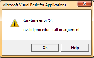 error de tiempo de ejecución 5 de microsoft visual basic