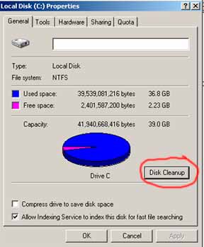 programar la limpieza del disco Windows Server 2003