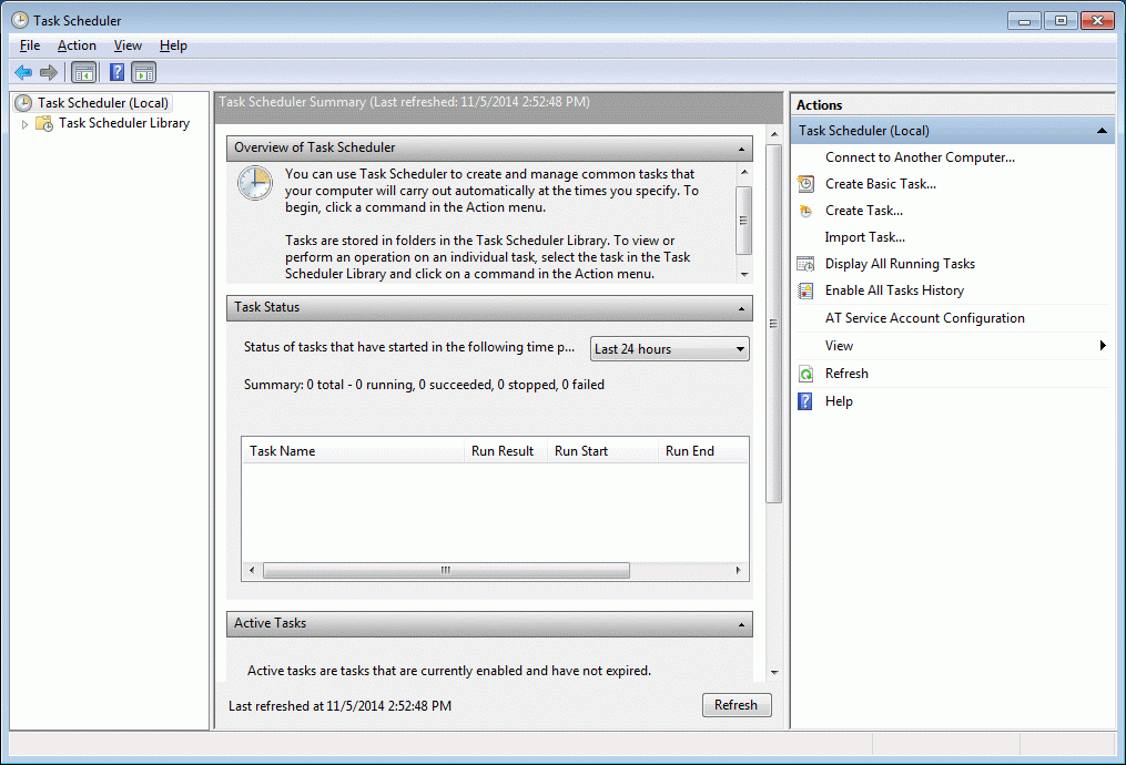 cuadro de programación de trabajos en Windows 7