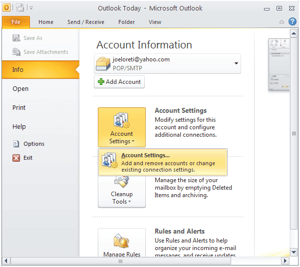 see password in outlook 2010