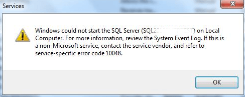 service terminated with service specific error 10048 0x2740