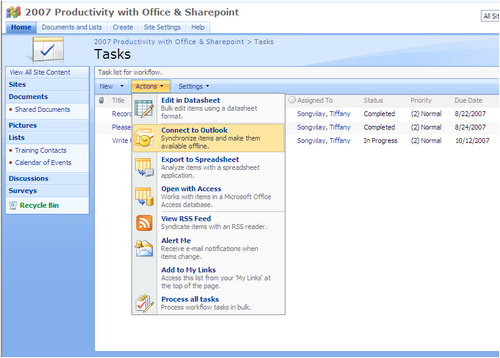 tâches sharepoint dans Outlook 2007
