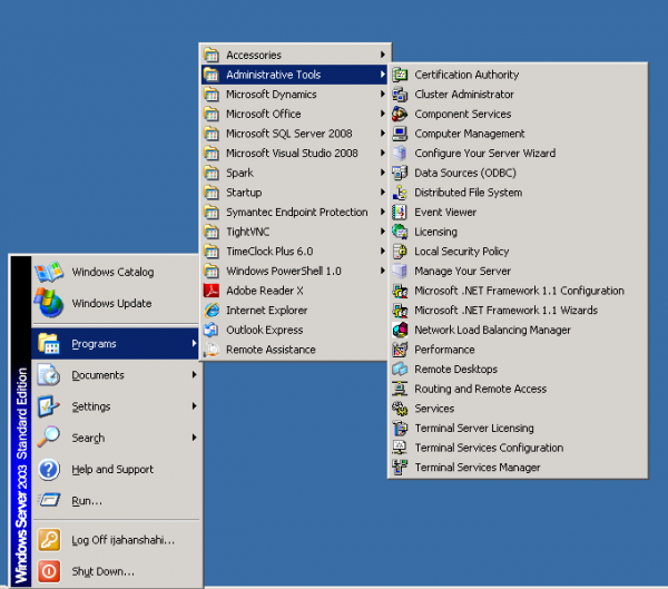 raccourci pour le gestionnaire de serveur vers Windows 2003