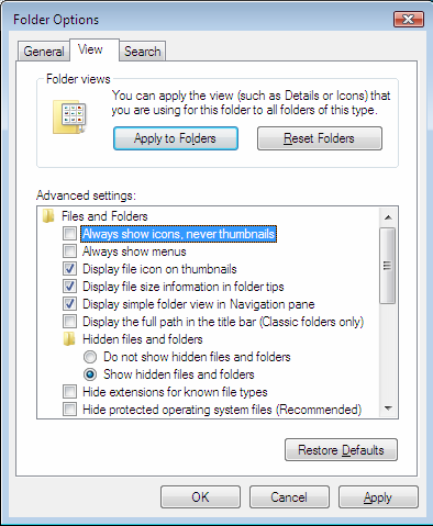 visa miniatyrer i Windows Vista