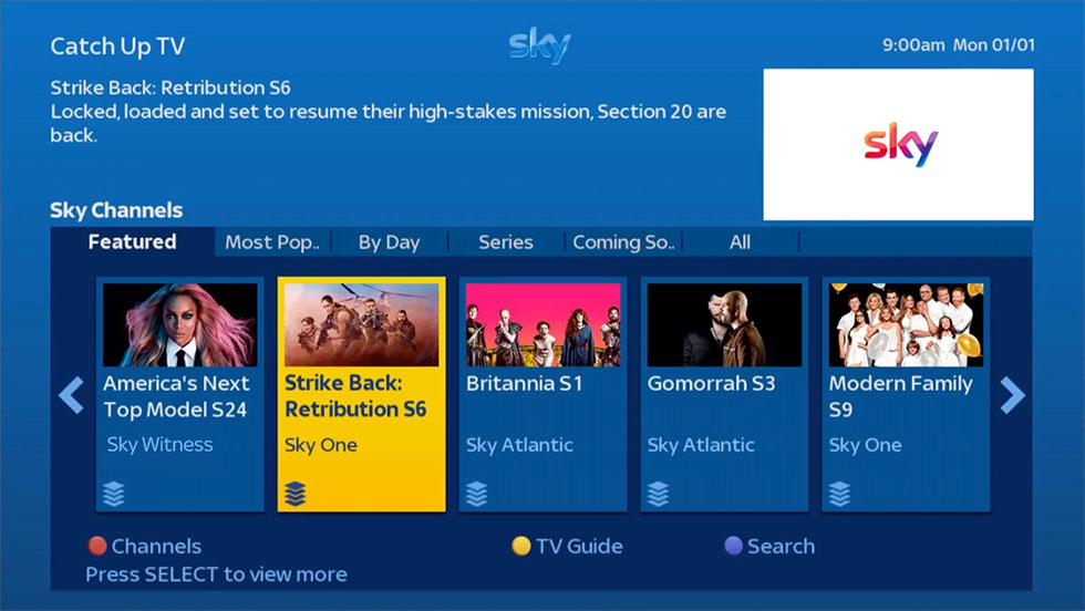 sky television set on demand felsökning