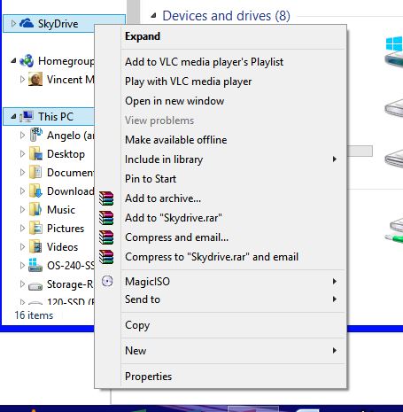 значок SkyDrive не отображается на панели задач мониторов 8.1