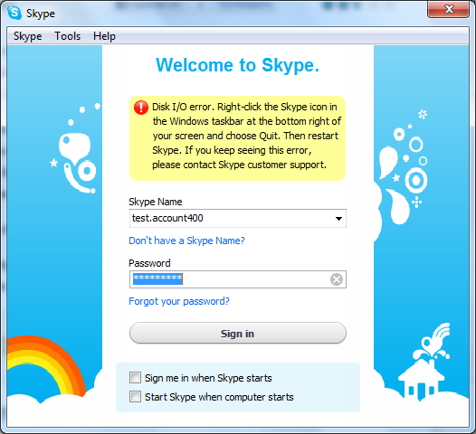 Błąd we/wy dysku Skype, usuń system Windows 7