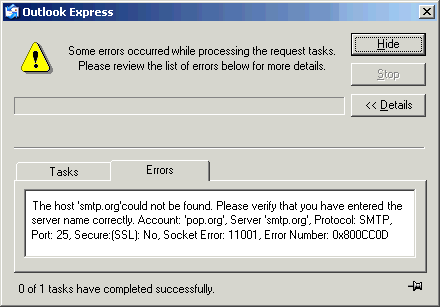 ошибка сокета 11004 Outlook Express