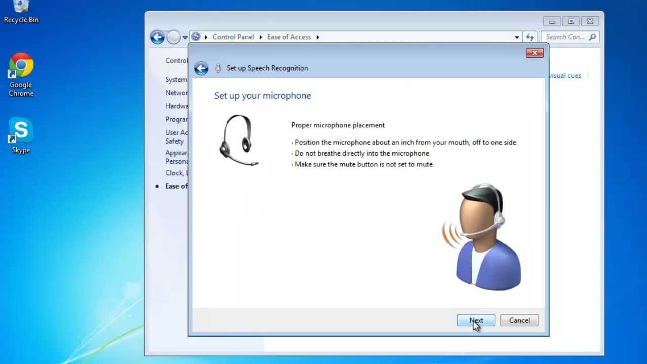el reconocimiento de voz dentro de Windows 7 no funciona