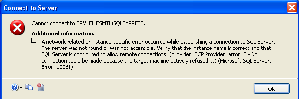 sql connection error 10061