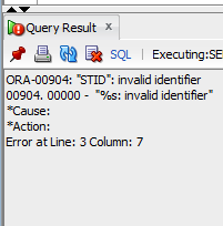 sql nie działa prawidłowo ora-00904 nieprawidłowy identyfikator