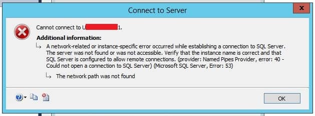 sql server 2008 attachment error 53