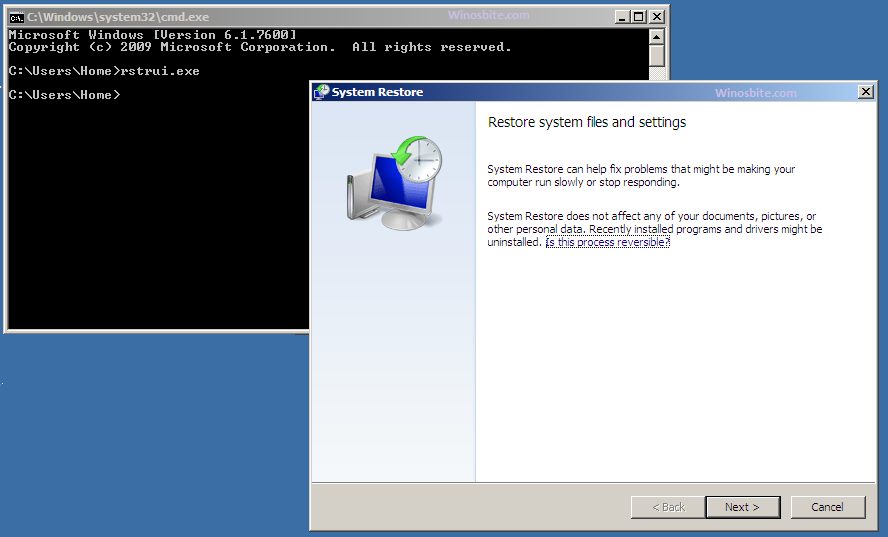 system restore in xp through run command