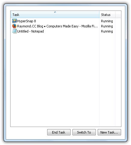 la barra dei menu del task manager è svanita xp