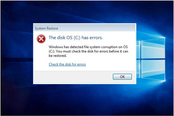 the backup disk has a corrupted file system