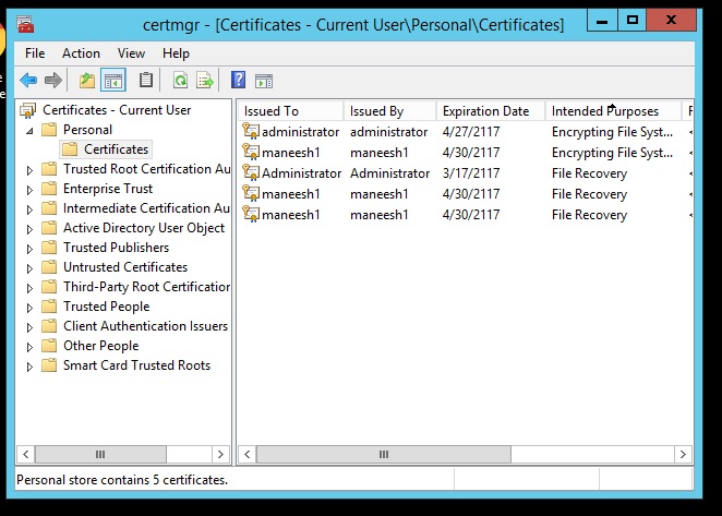 il certificato non è adatto quando si considera la crittografia del ripristino del file system